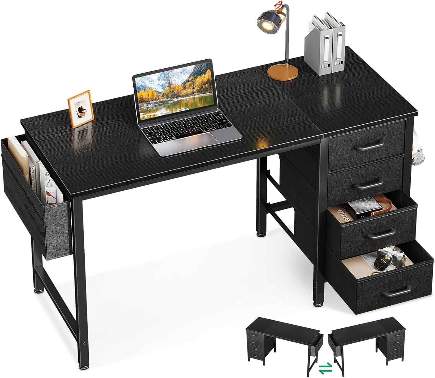 Compact 40-Inch Small Computer Desk with 4 Fabric Drawers