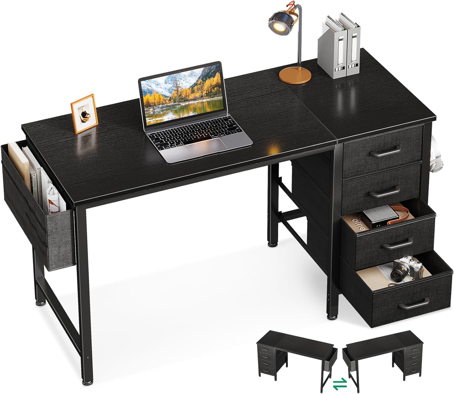 Compact 40-Inch Small Computer Desk with 4 Fabric Drawers
