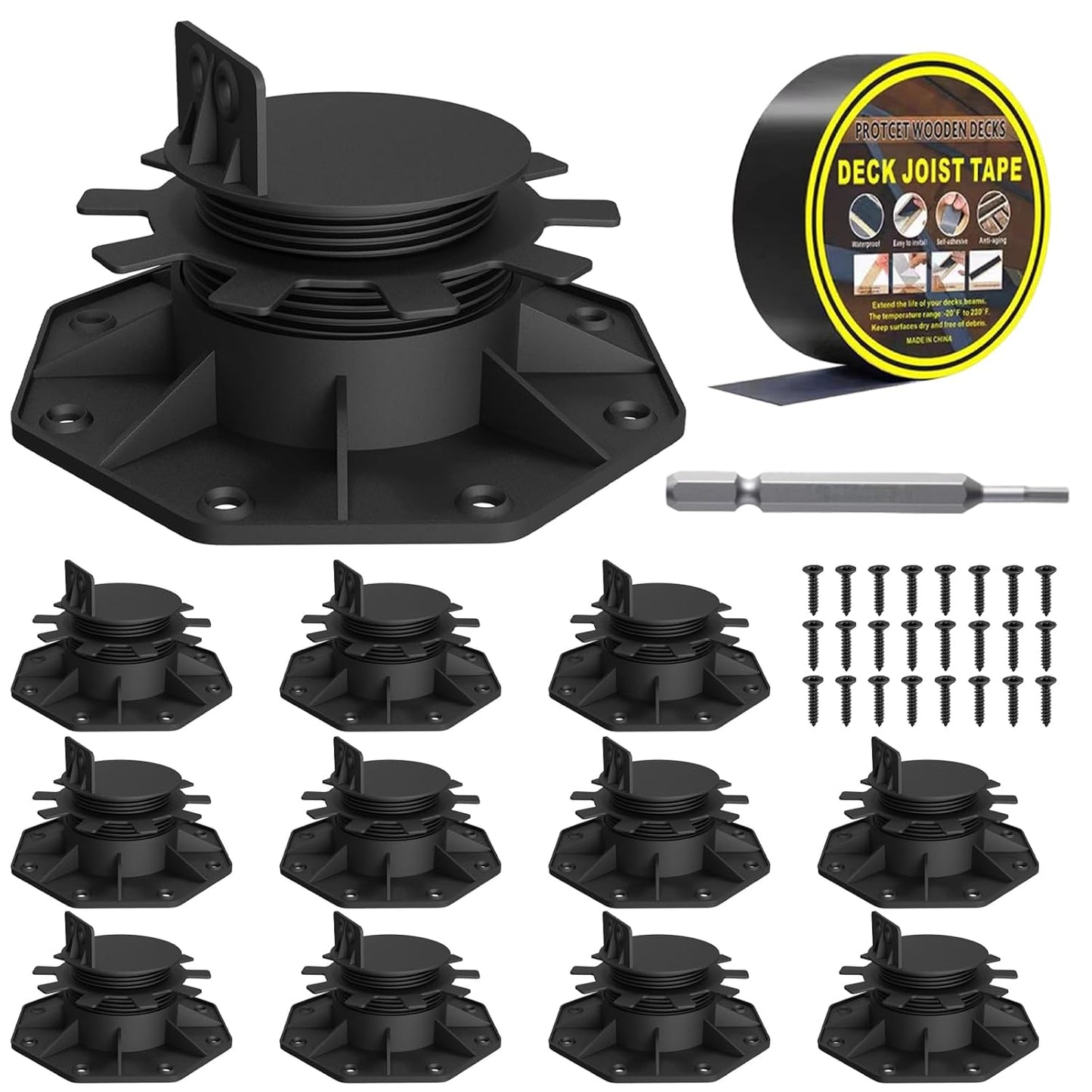 12 Pack Adjustable Deck Support Pedestal for Floating Decks