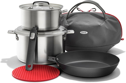 Outdoor 8 Piece Camping Cookware Set with Pre-Seasoned Frying Pan