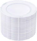 White and Silver 10in Plastic Dinner Plates - Durable Disposable