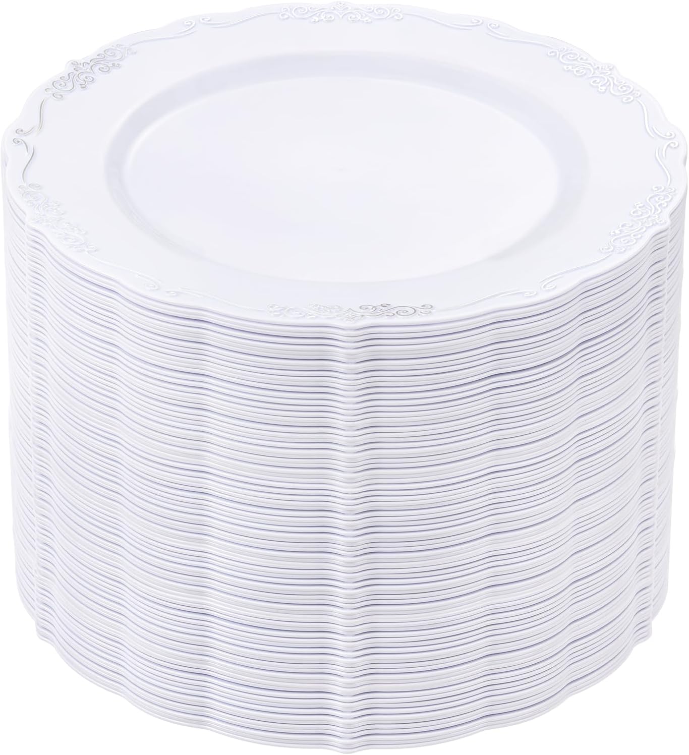 Elegant 60PCS White and Silver Plastic Plates for Any Occasion
