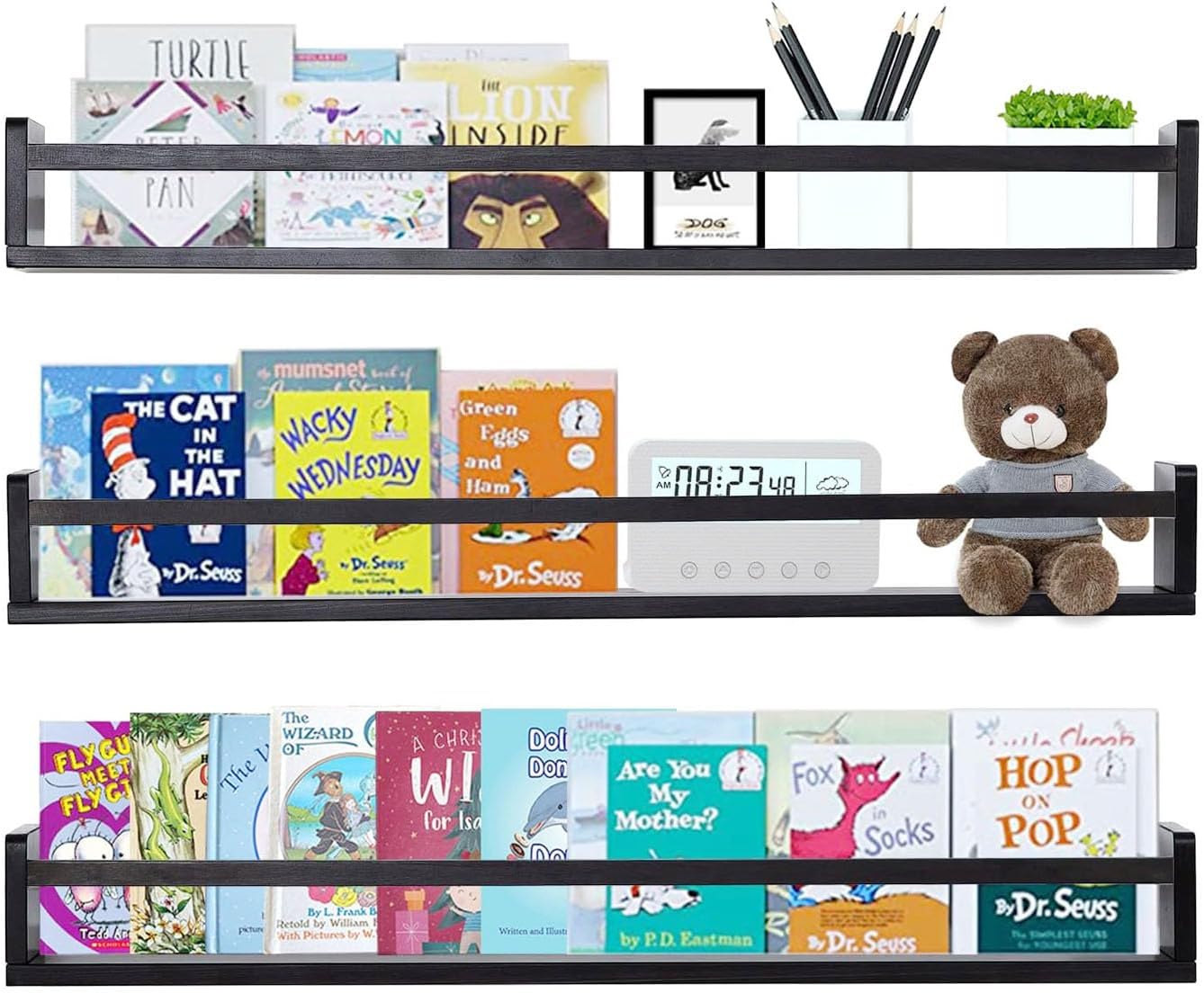 AZSKY Black Nursery Bookshelves for Kids Wall Storage Solution