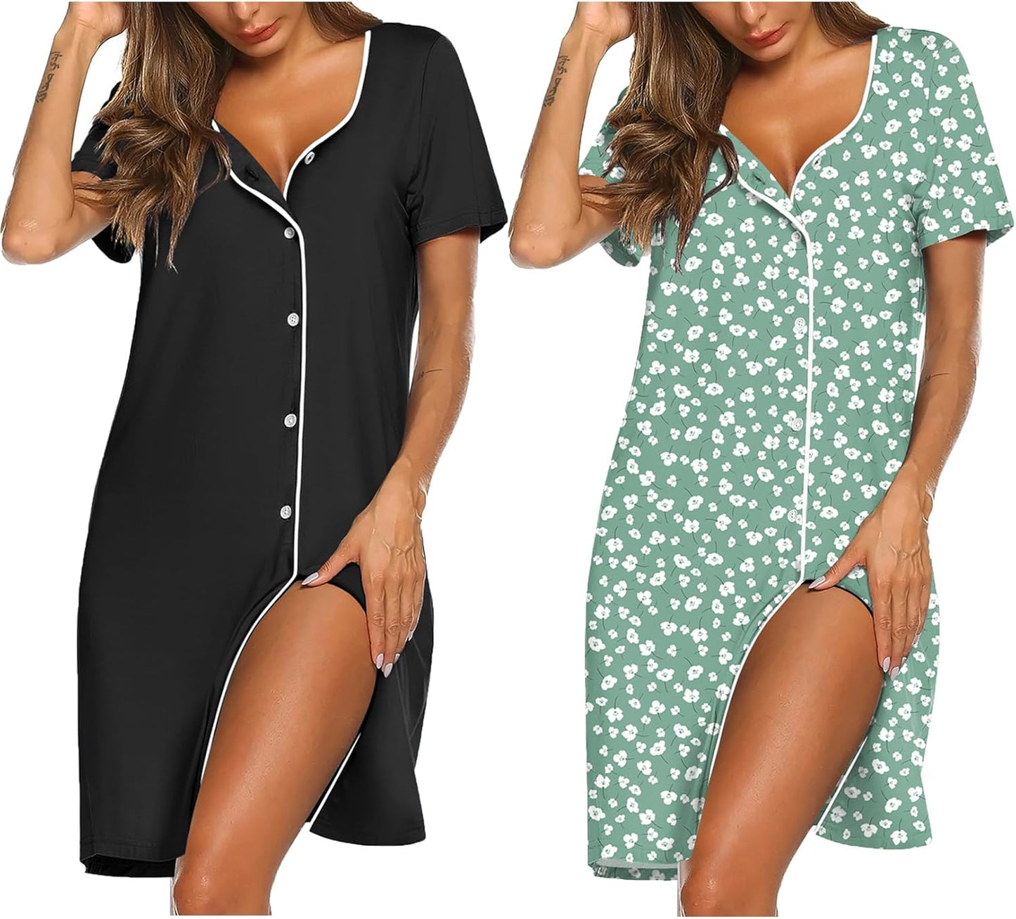 Ekouaer Nightgowns for Women - Soft Button Down Sleepshirt