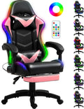 Gaming Chair Black/Pink with RGB Lights and Footrest - Reclining