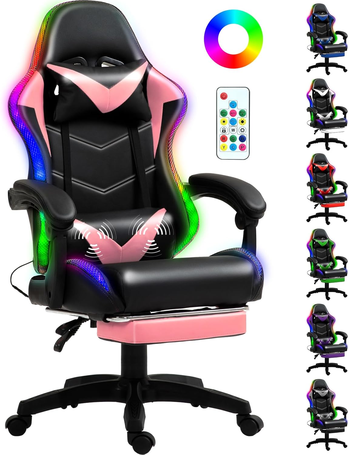 Gaming Chair with RGB LED Lights and Lumbar Massager for Comfort