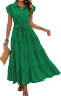 Women's Summer Casual Maxi Dress - Flowy Tiered V Neck Boho