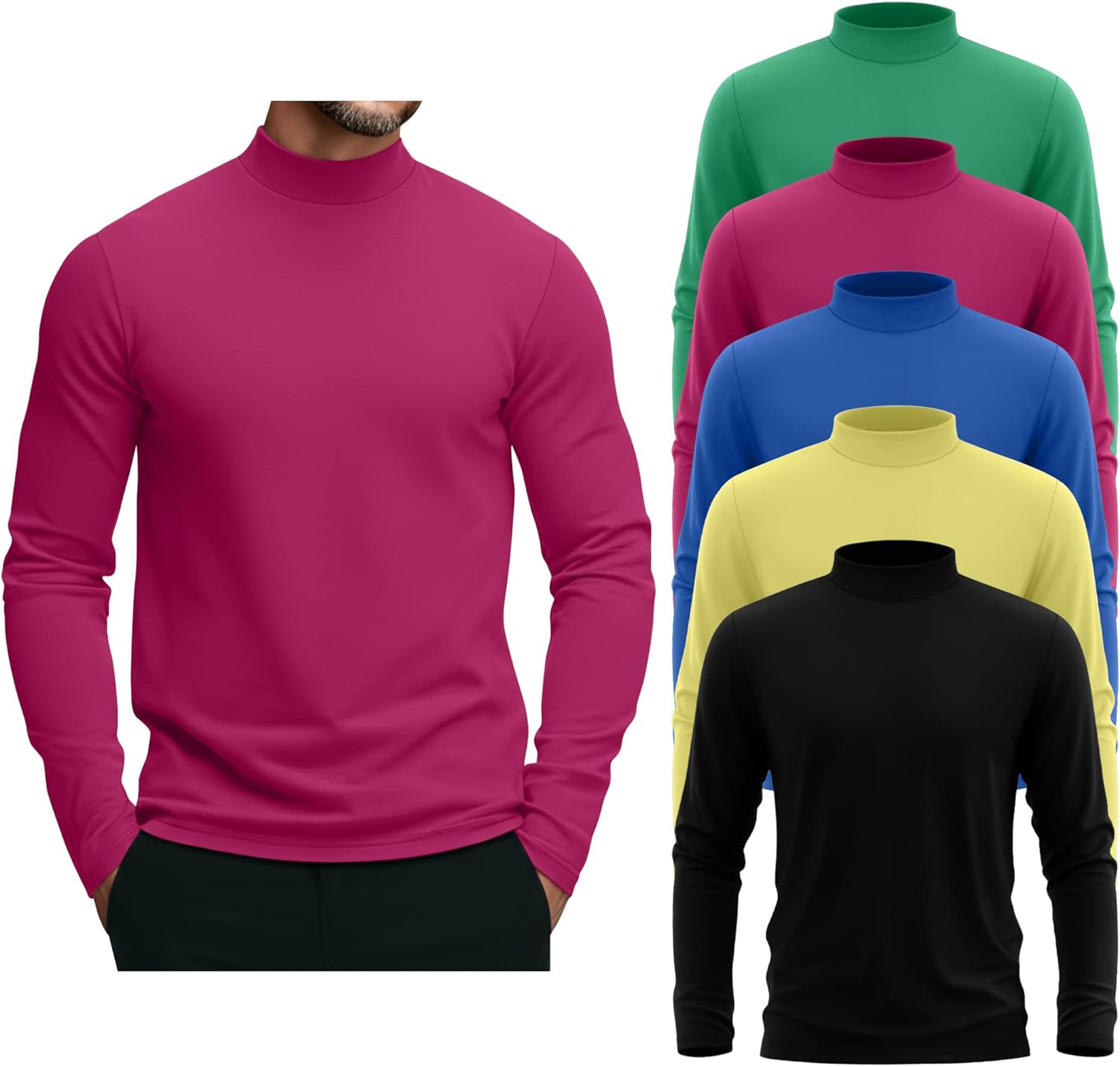 5 Pack Men's Mock Turtleneck Shirts for Casual Style and Comfort