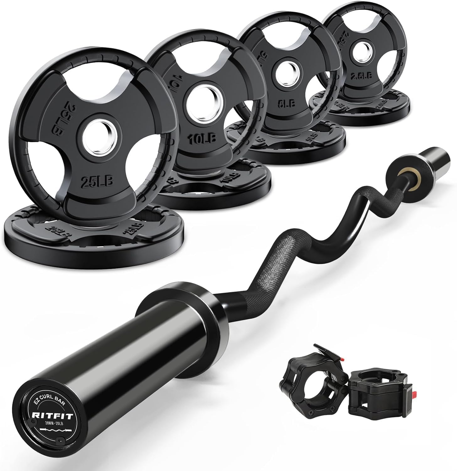 RitFit 47in EZ Curl Bar for Bicep and Tricep Workouts