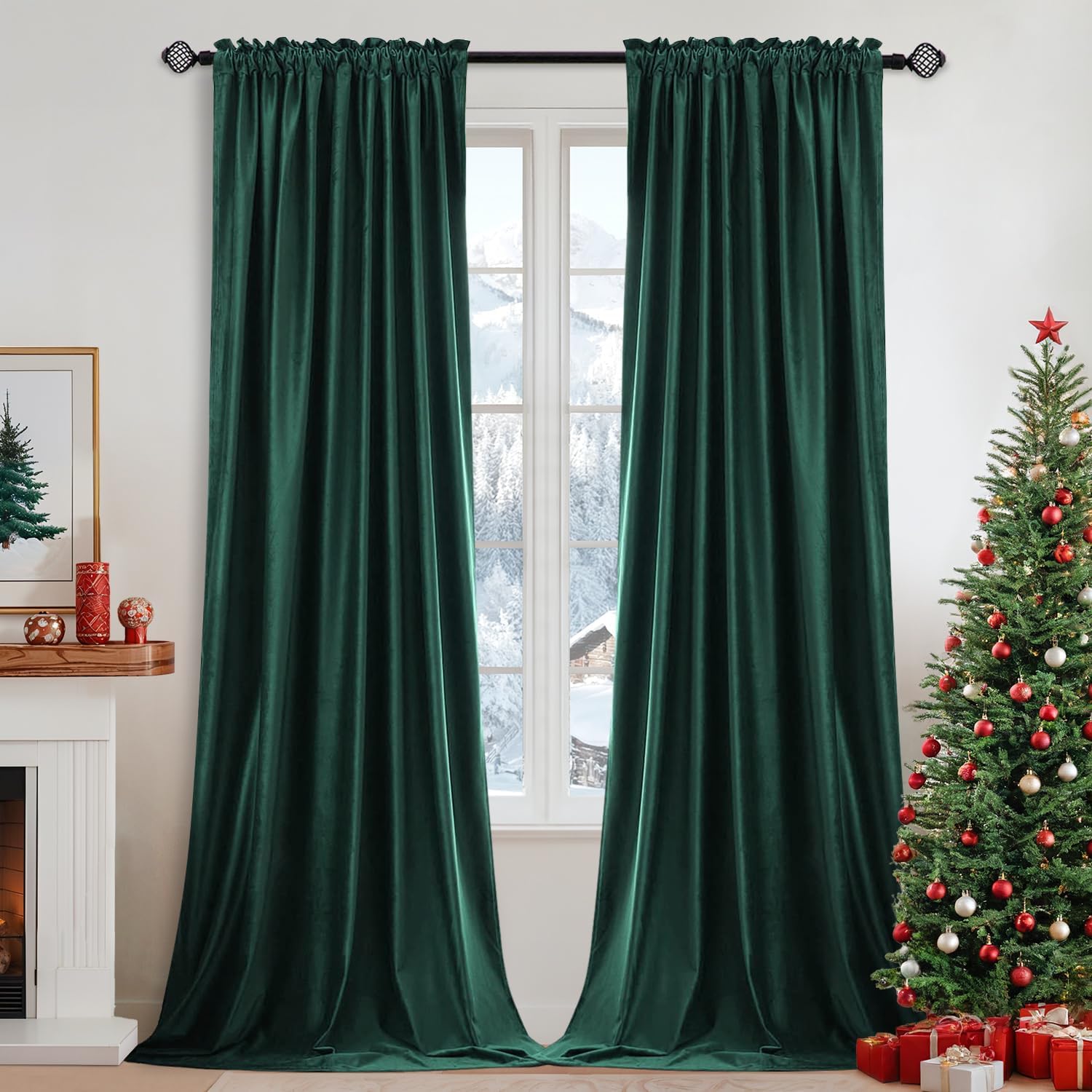 MIULEE Dark Green Velvet Curtains for Elegant Home Decor