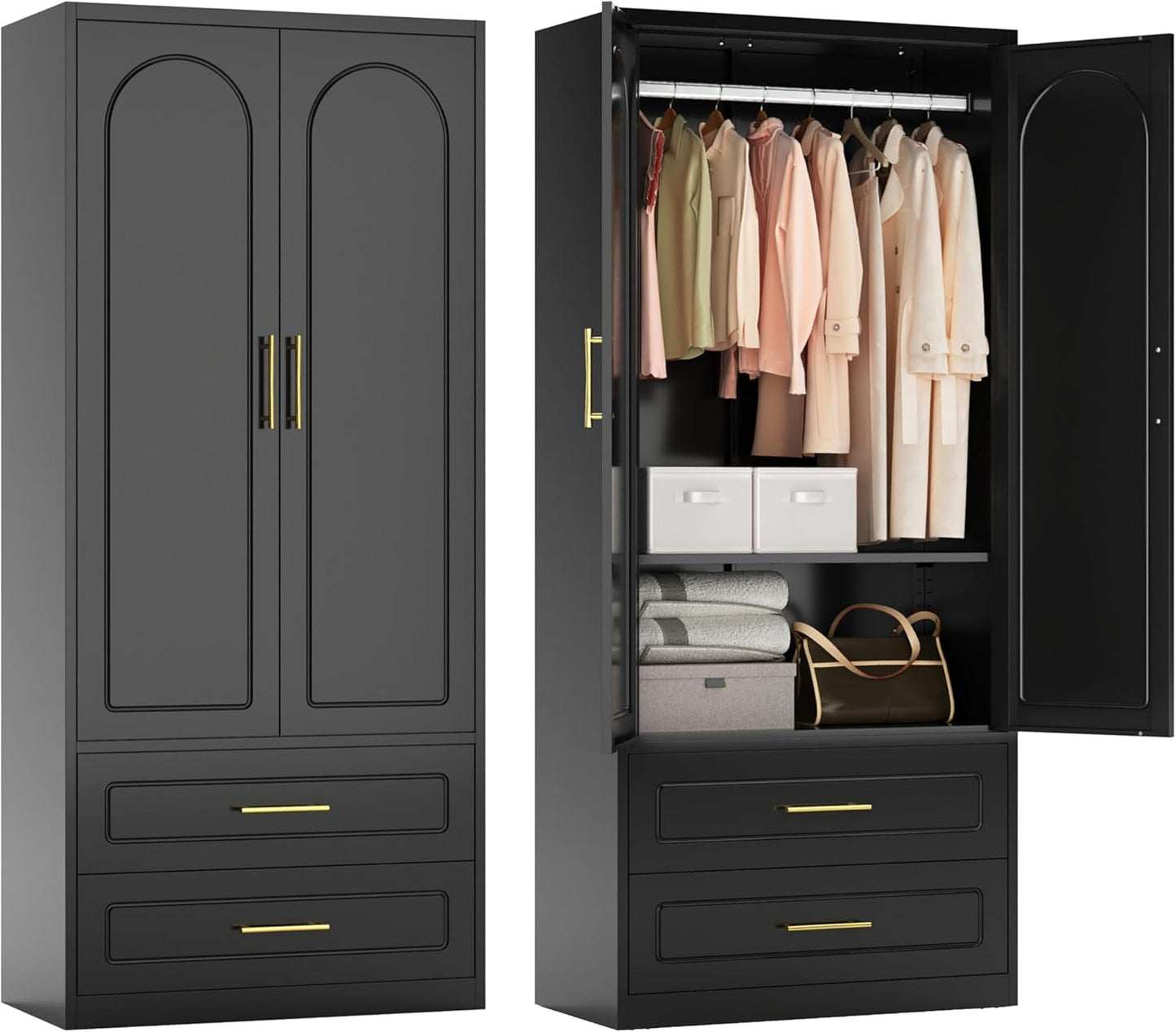 Metal Armoire Wardrobe Closet with Two Drawers for Storage