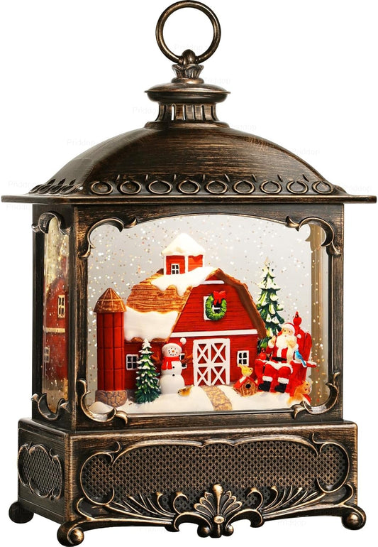 Christmas Snow Globe Lantern with Musical Glitter Snowfall