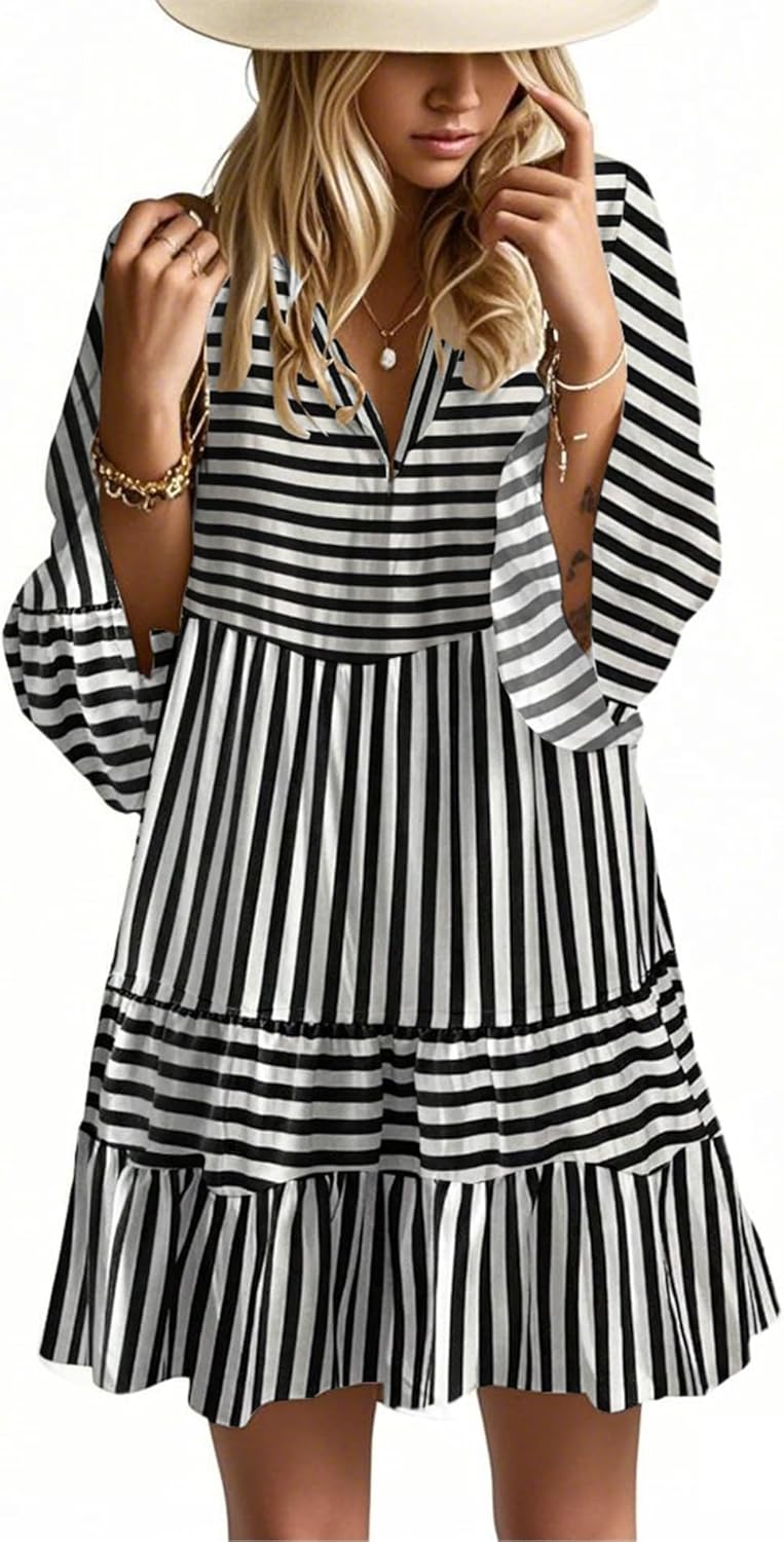 Summer Dresses for Women 2025 Flowy Ruffle V Neck Mini Dress