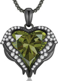 Angel Wings Necklace with August Birthstone - Heart Pendant