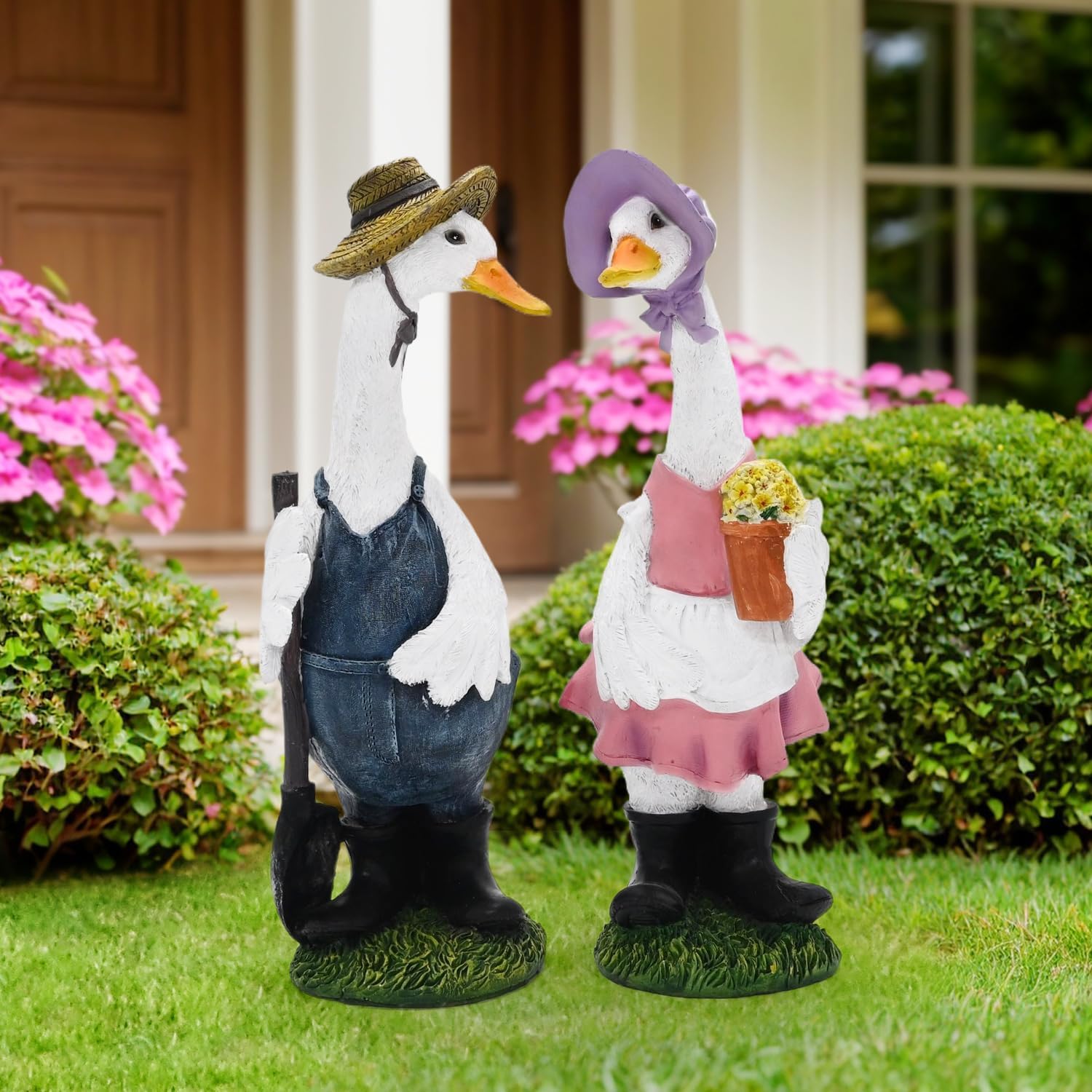Porch Goose Statue Outfits Large Garden Sculpture for Outdoors