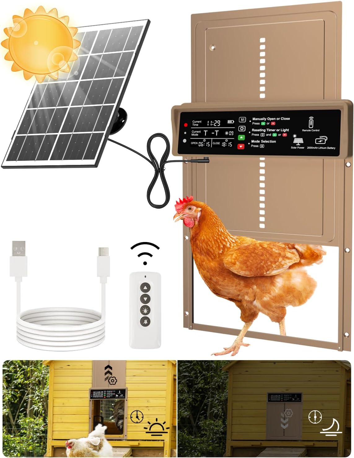 Asfrost Solar Powered Automatic Chicken Coop Door with Timer