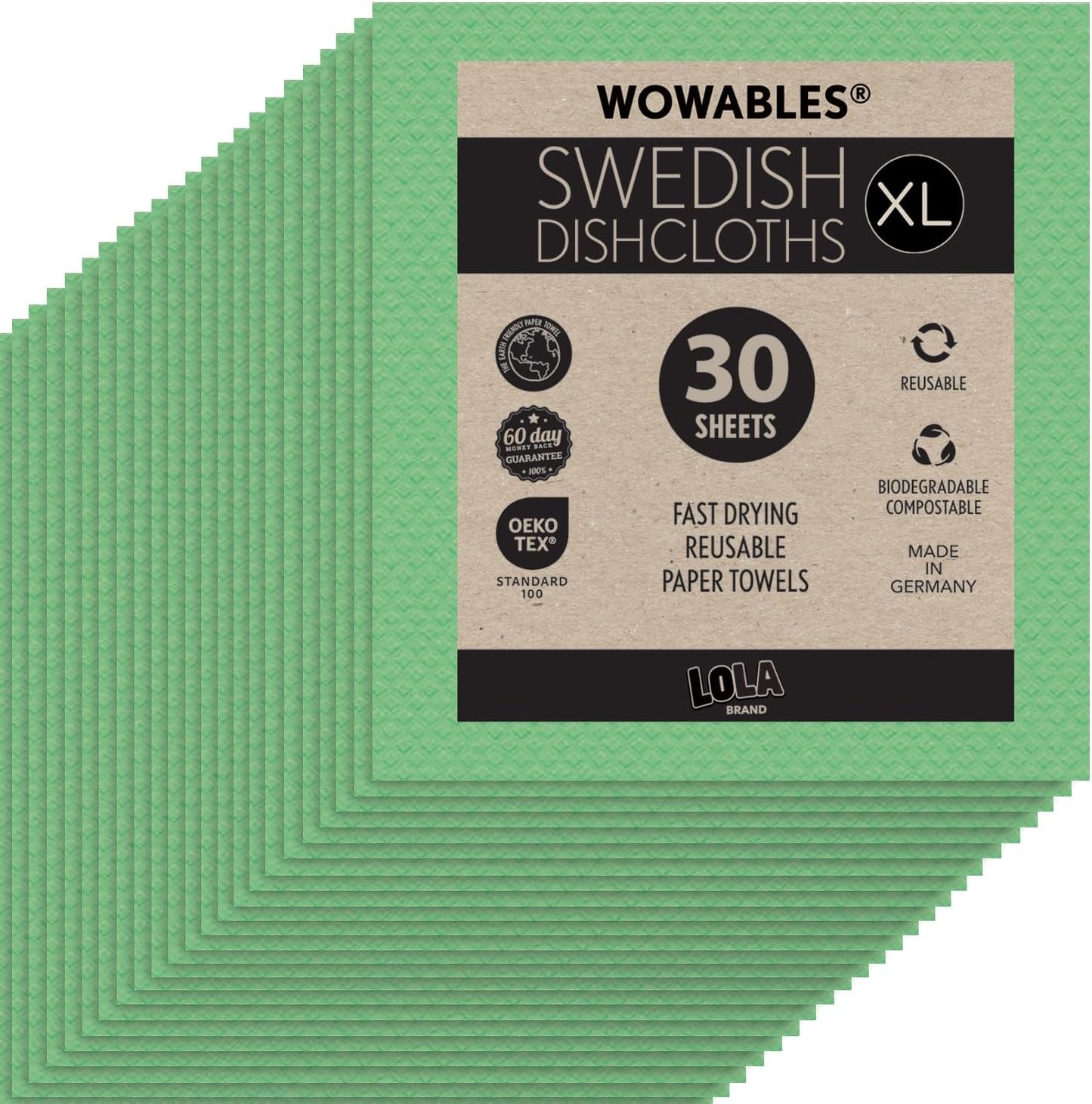 LOLA Wowables XL Swedish Dishcloths - Eco-Friendly Cleaning Cloths