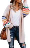 Long Open Front Cardigan Striped Color Block Sweater - Cozy Layer
