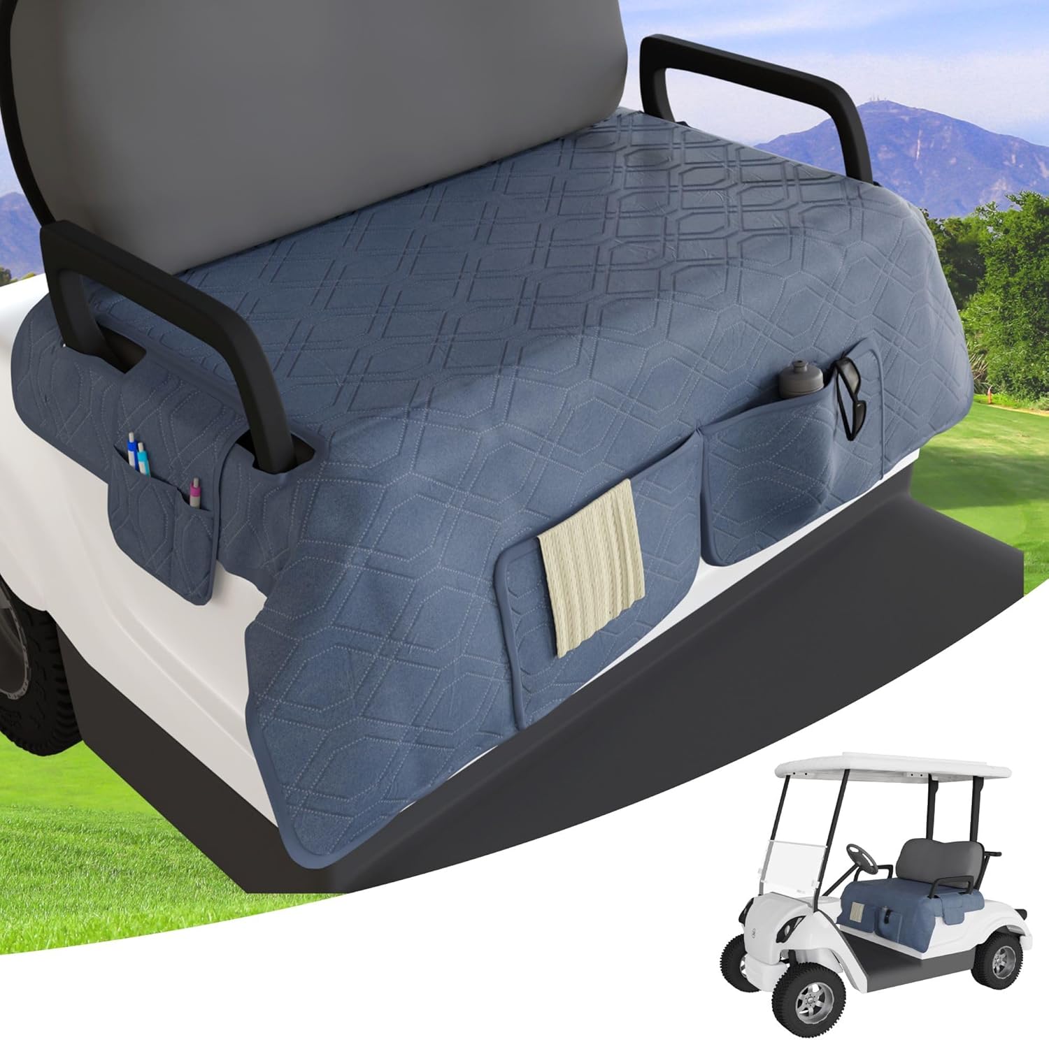 Golf Cart Seat Cover Waterproof Washable Non-Slip with Pockets