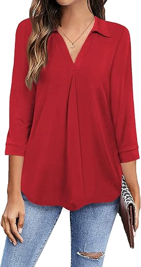 Newchoice Womens Collared V Neck 3/4 Sleeve Business Casual Tops