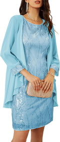 Women's Sequin Two Piece Knee Length Dress - Jacket Included