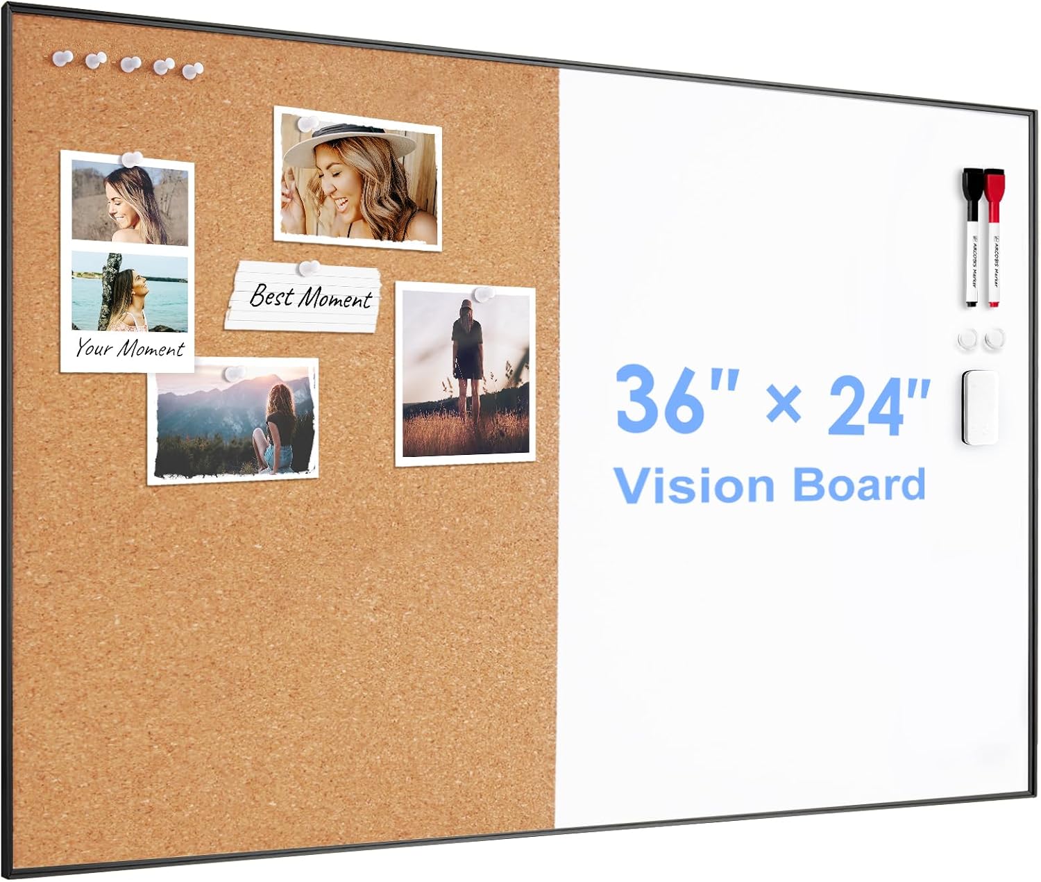 ARCOBIS Cork Board White Board Combo for Home Office & School