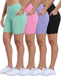 Biker Shorts Women 4-Pack High Waisted 4 in Waistband - Tummy Control