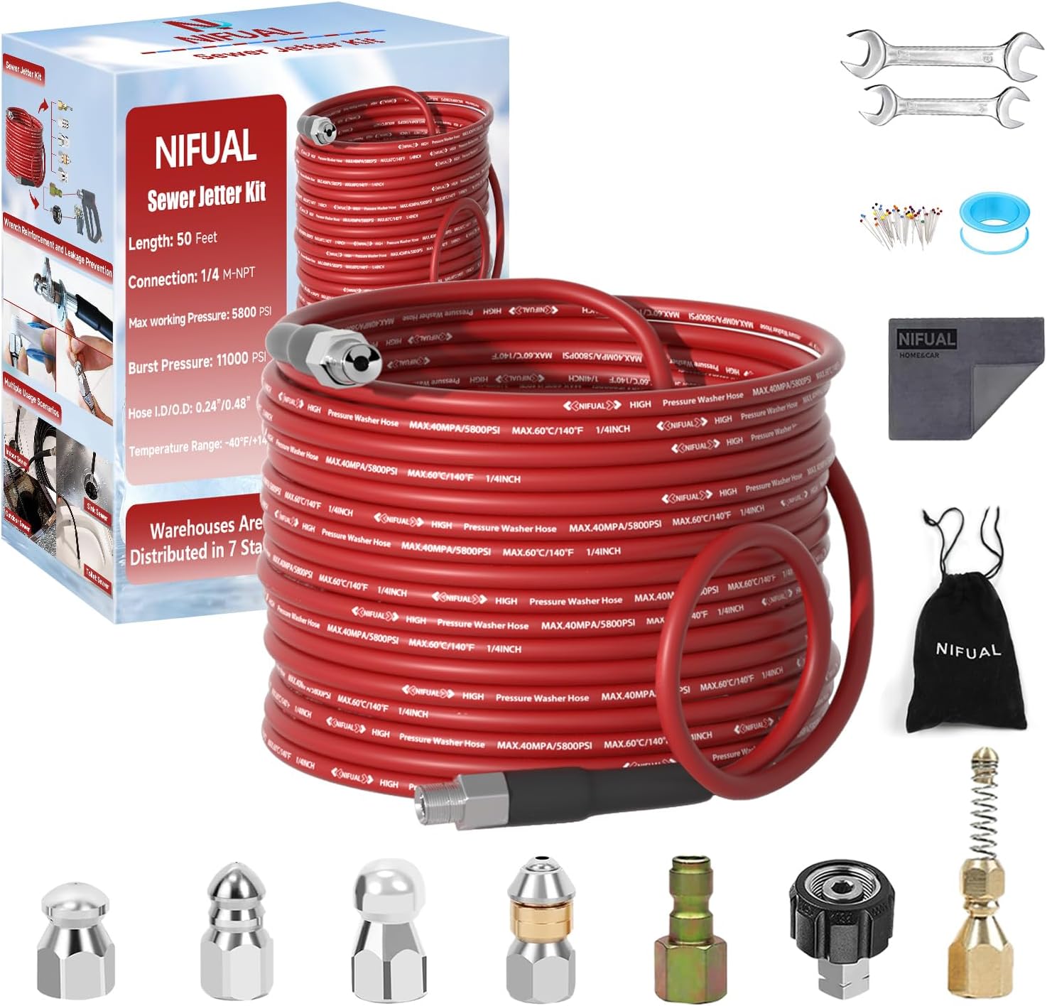 NIFUAL Sewer Jetter Kit for Pressure Washer by YETIANICAL