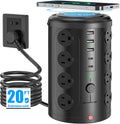 Tower Power Strip with 15W Wireless Charger - Space Saving Surge