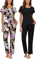 Ekouaer Womens Pajama Set 2-Pack Short Sleeve with Long Pants