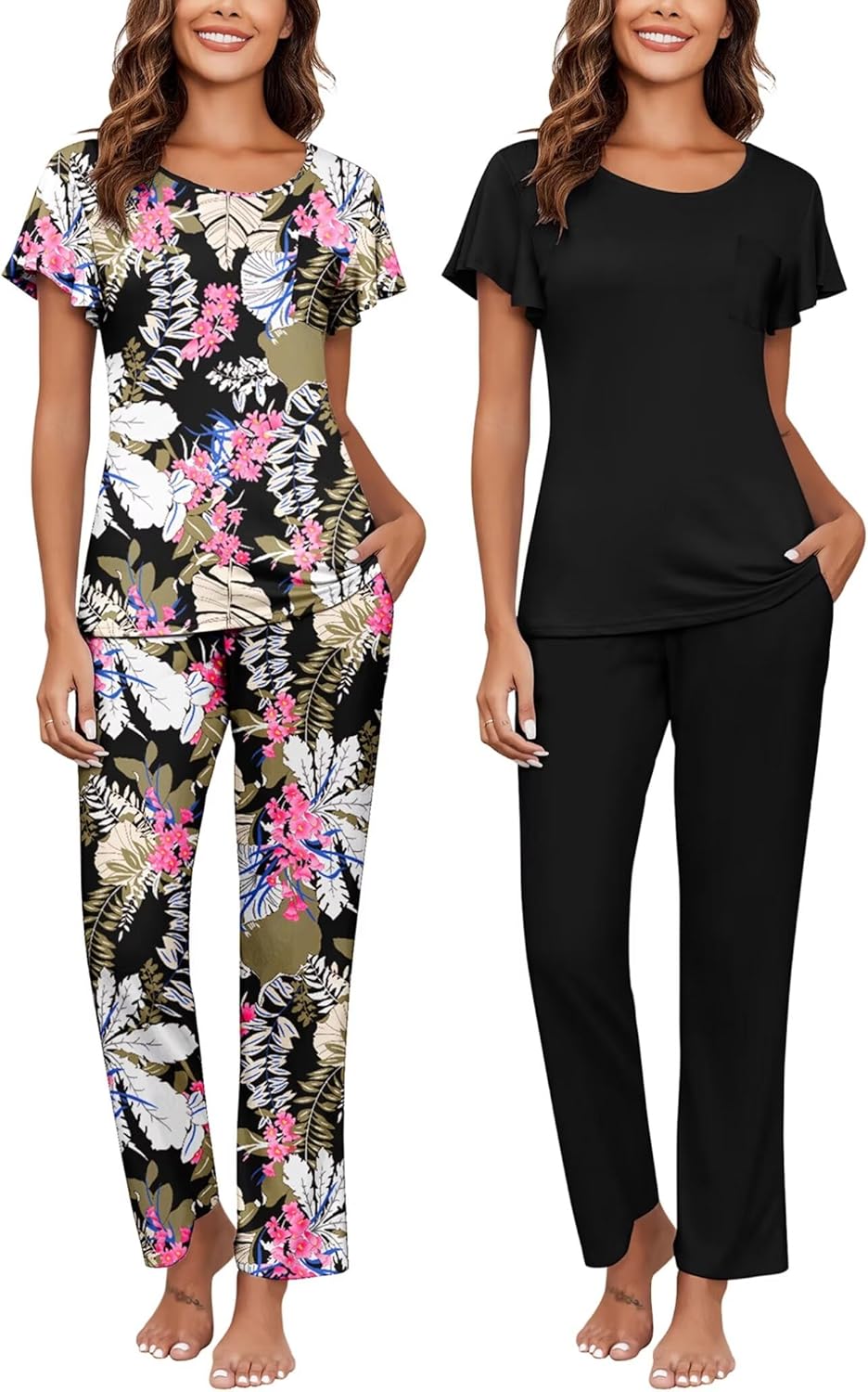 Ekouaer Womens Pajama Sets Short Sleeve with Long Pants