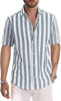 Men's Casual Stylish Short Sleeve Striped Button-Up Shirt
