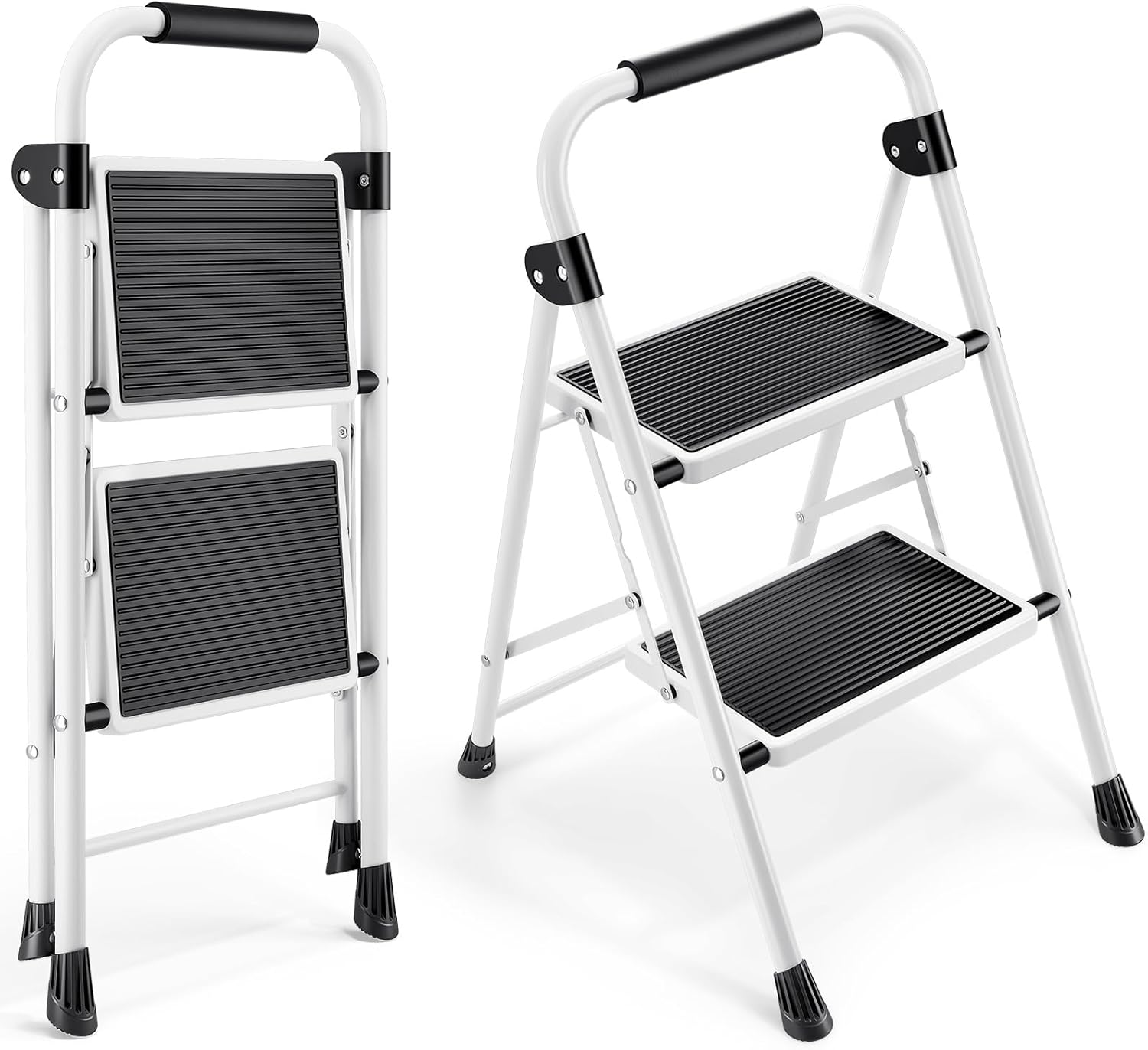 KINGRACK 2 Step Ladder with Anti-Slip Pedals and Handrails