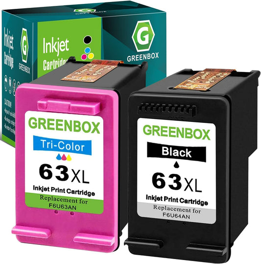 GREENBOX 63XL Ink Cartridge Replacement for HP Printers, 2-Pack