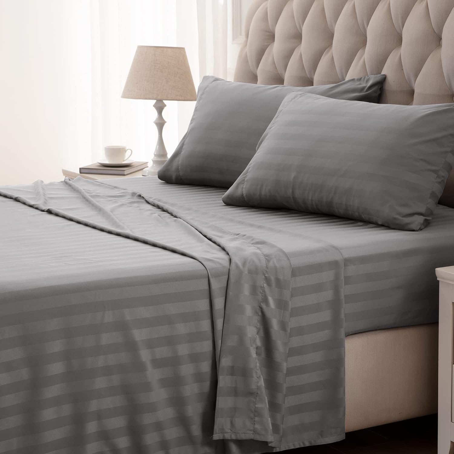 SLEEP ZONE Striped Cooling Sheets Set Full Size for Comfort