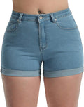 High Waisted Stretch Jean Shorts Foldead Hem - Comfortable Summer Fit