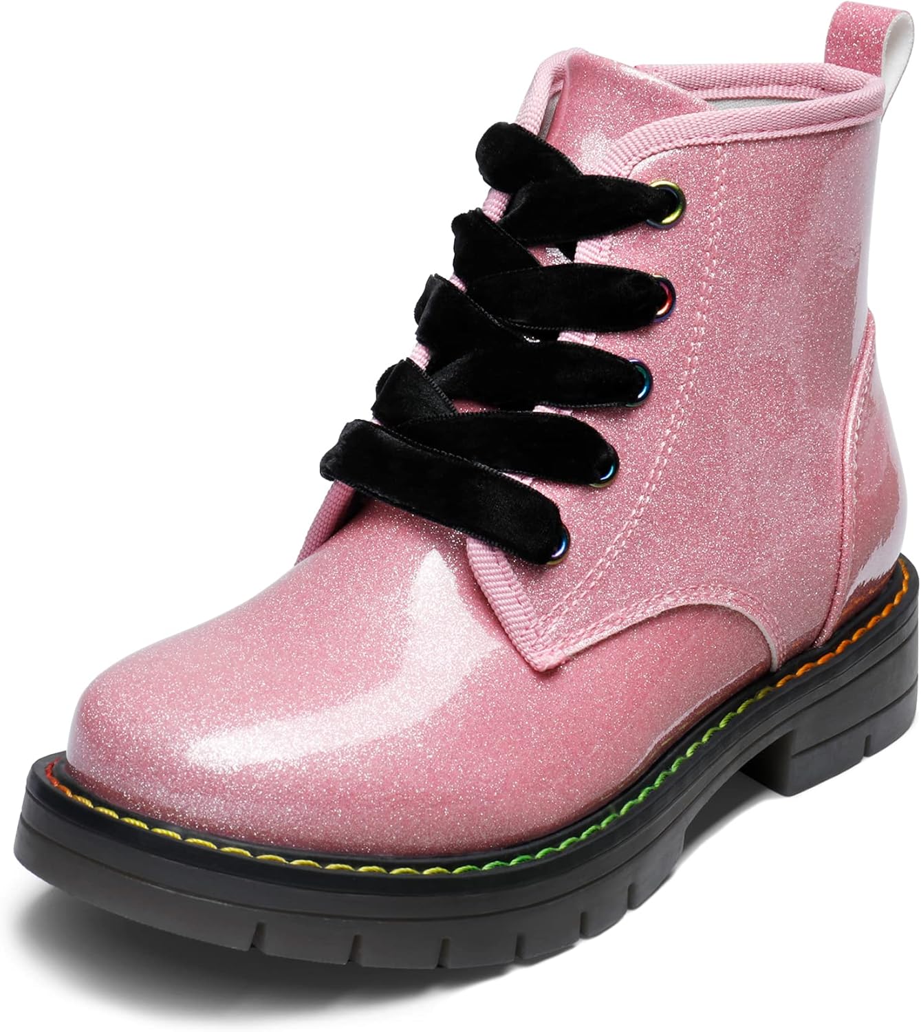 Glitter Ankle Boots for Kids with Side Zipper and Lace Up