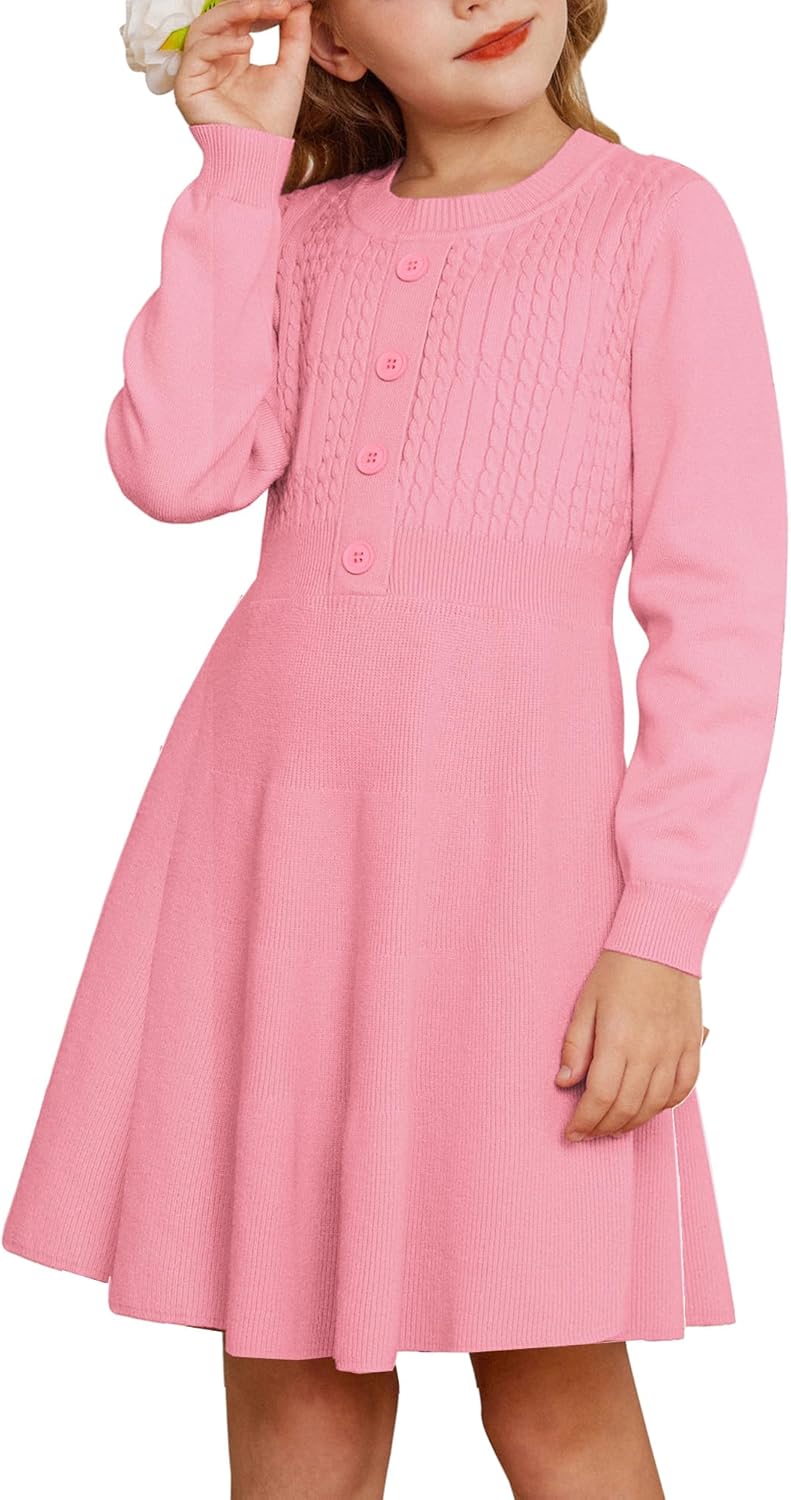 GRACE KARIN Girl Dress Long Sleeve Sweater Ruffle Button Front