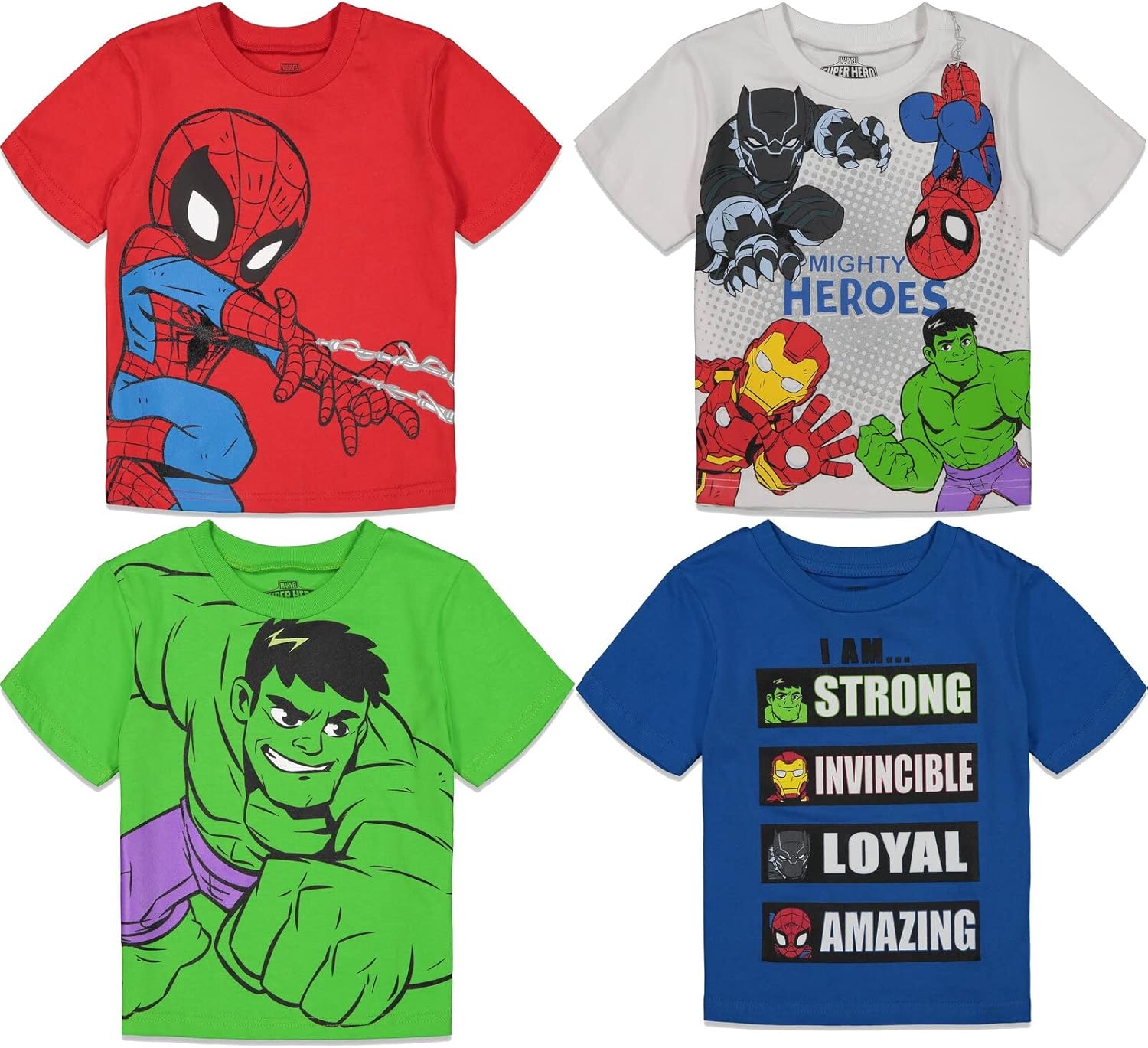Marvel Graphic T-Shirts 4 Pack for Toddler Boys - Fun Designs