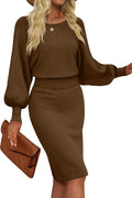 Women's Casual 2025 Long Puff Sleeve Bodycon Midi Dress - Flattering