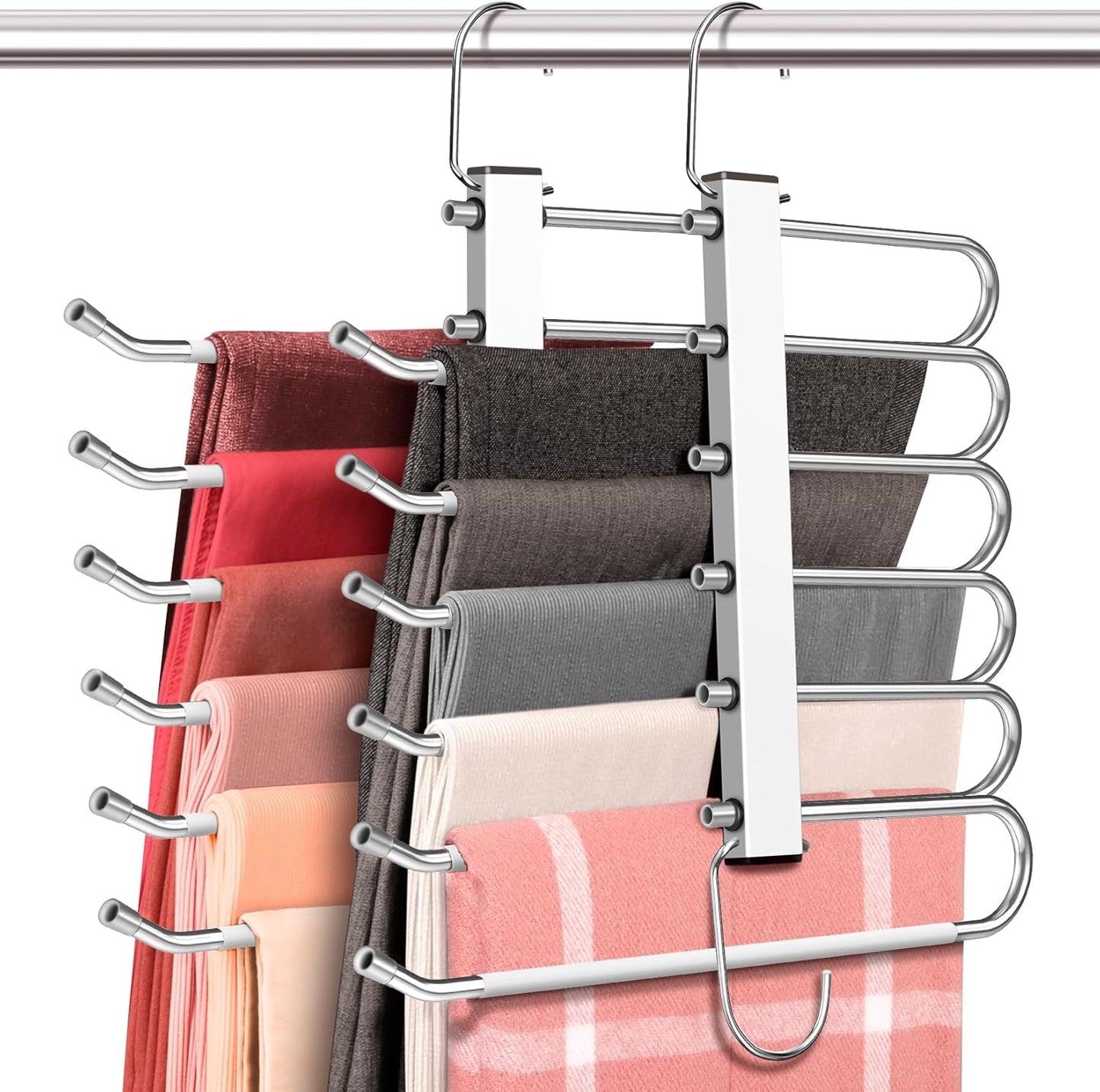 4 Pack 6-Tier Space Saving Pant Hangers for Closet Organization