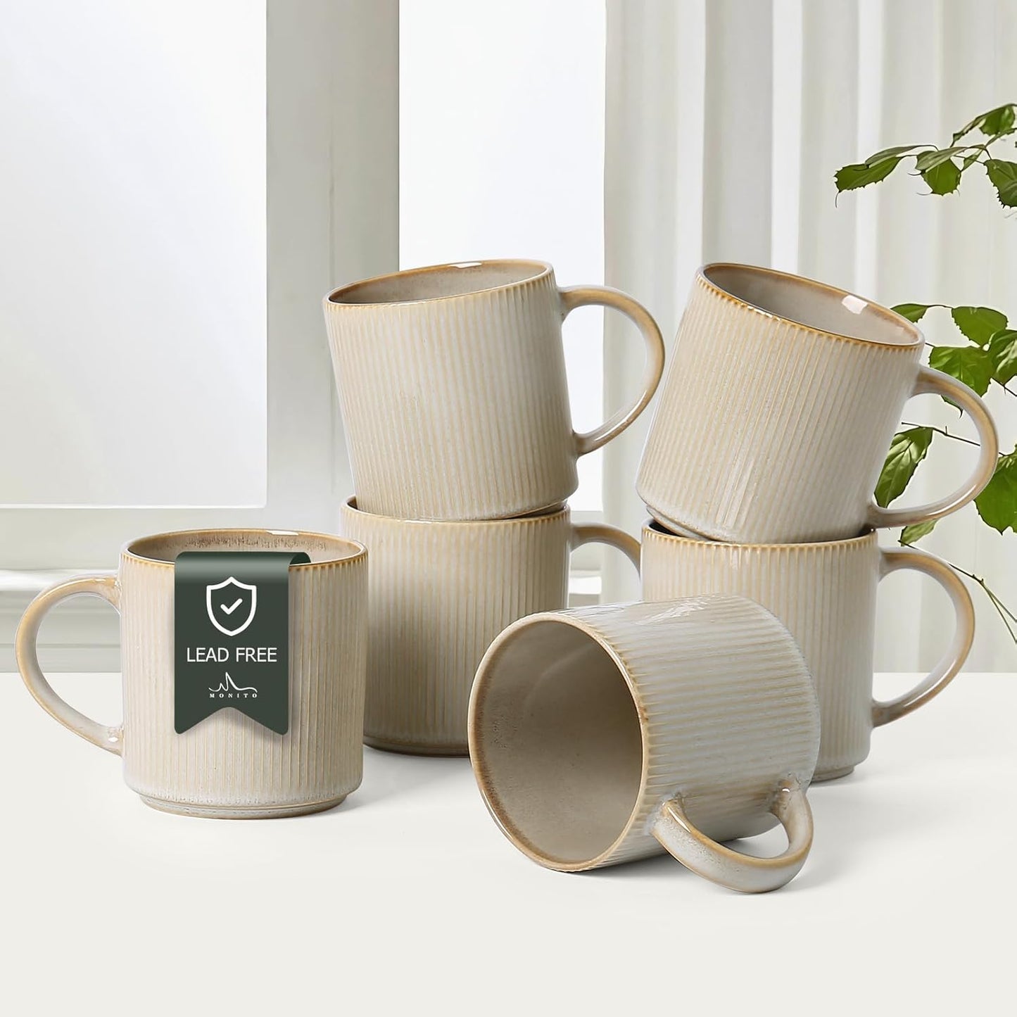 MONITO Coffee Mugs Set of 6, 16 oz Ceramic Cups for Beverages