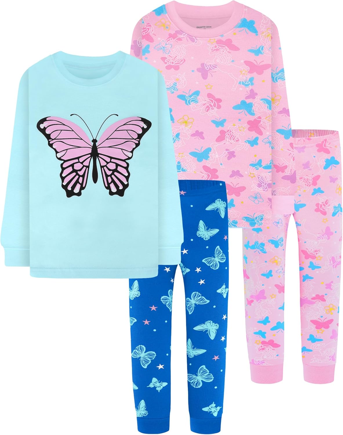 Girls Cotton Pajamas Set 4 Pieces for Ages 18 Months to 12 Years
