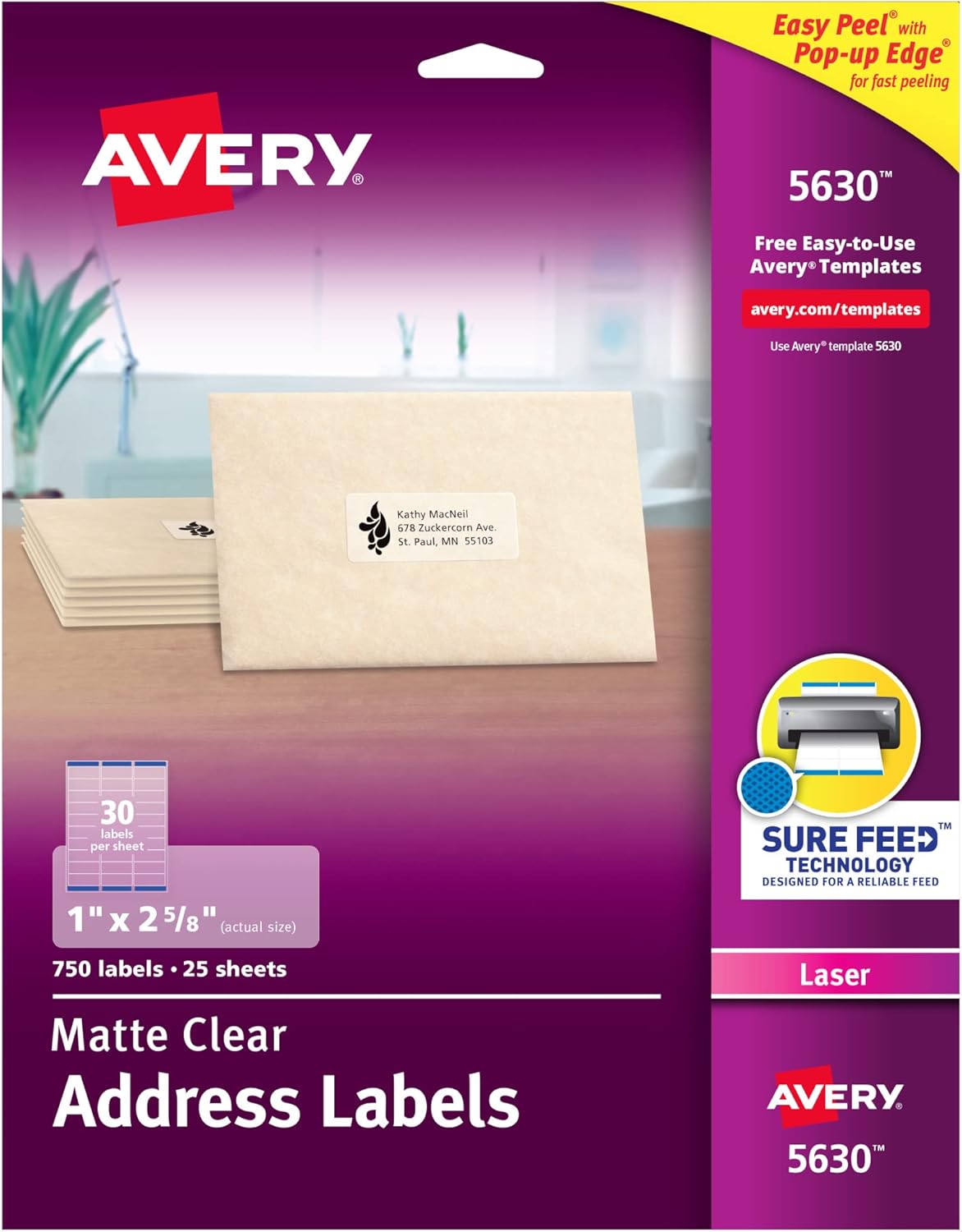 Avery Printable Address Labels with Sure Feed for Easy Use