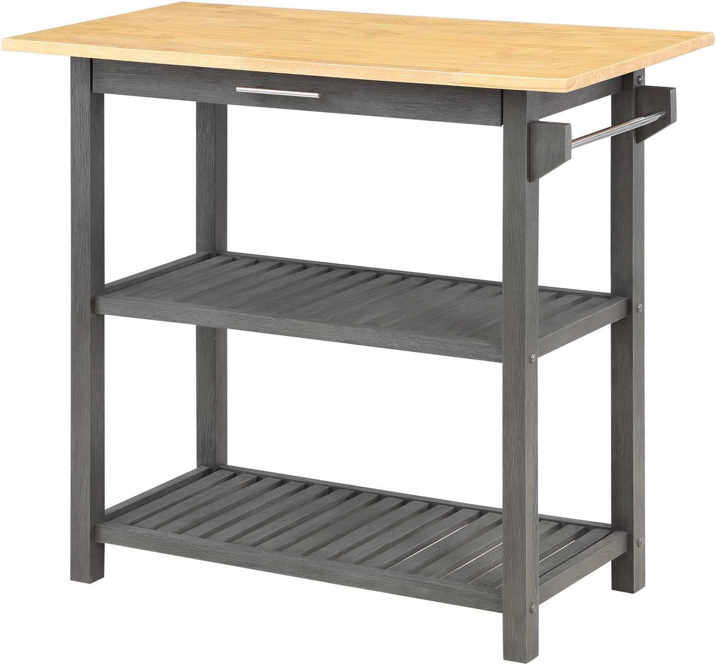 Modern Cooking Cart with 3 Tier Butcher Block - Wirebrush Gray