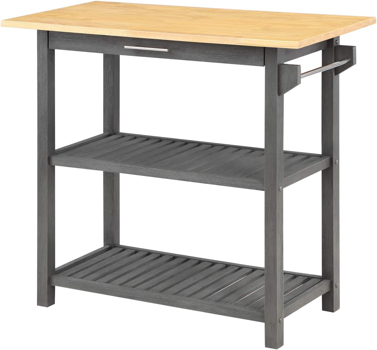 Modern Cooking Cart with 3 Tier Butcher Block - Wirebrush Gray