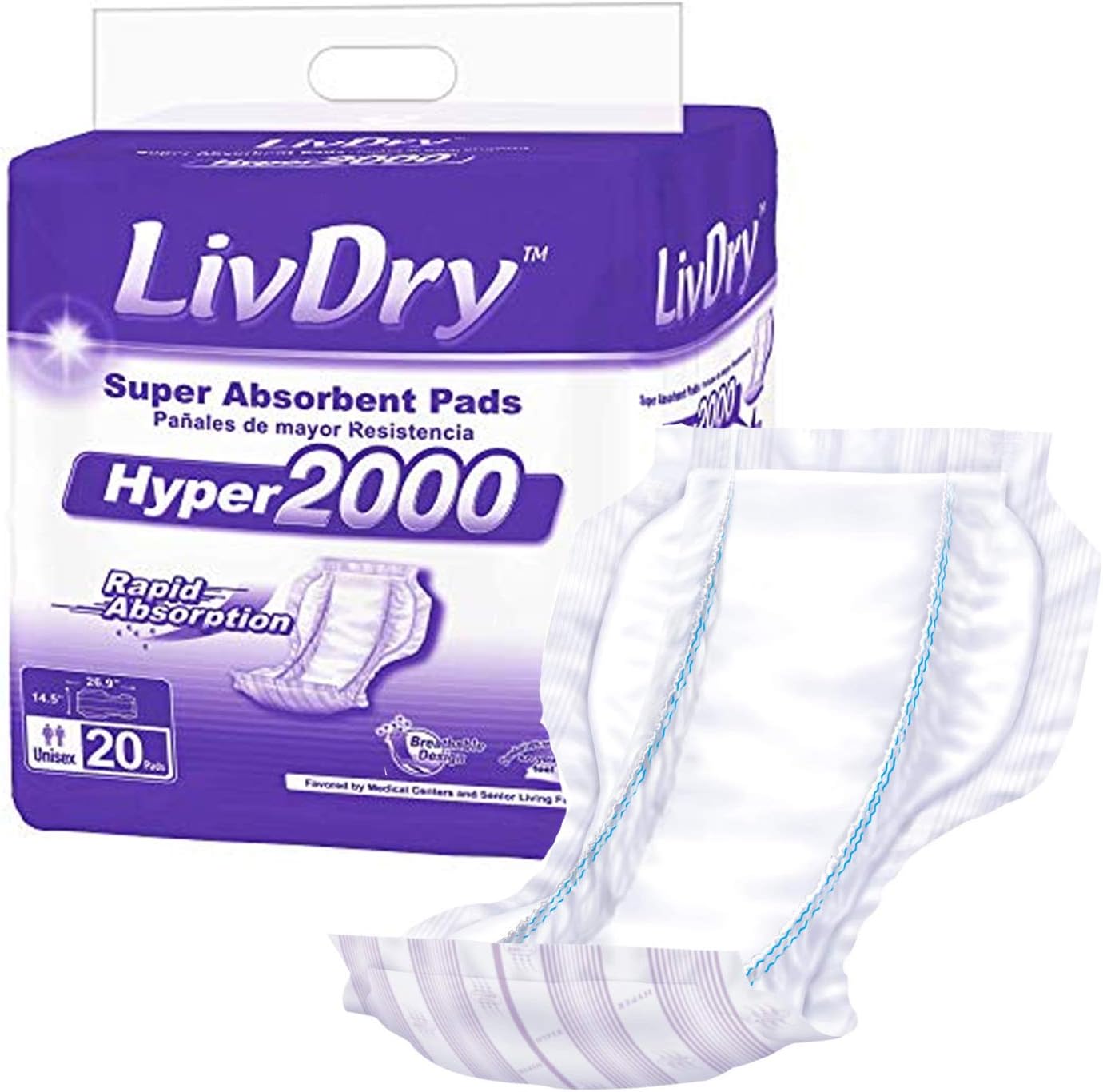 LivDry High Absorbency Pad Insert for Incontinence Briefs