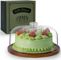 Acacia Wood Cake Stand with Acrylic Dome - Flat Display Stand