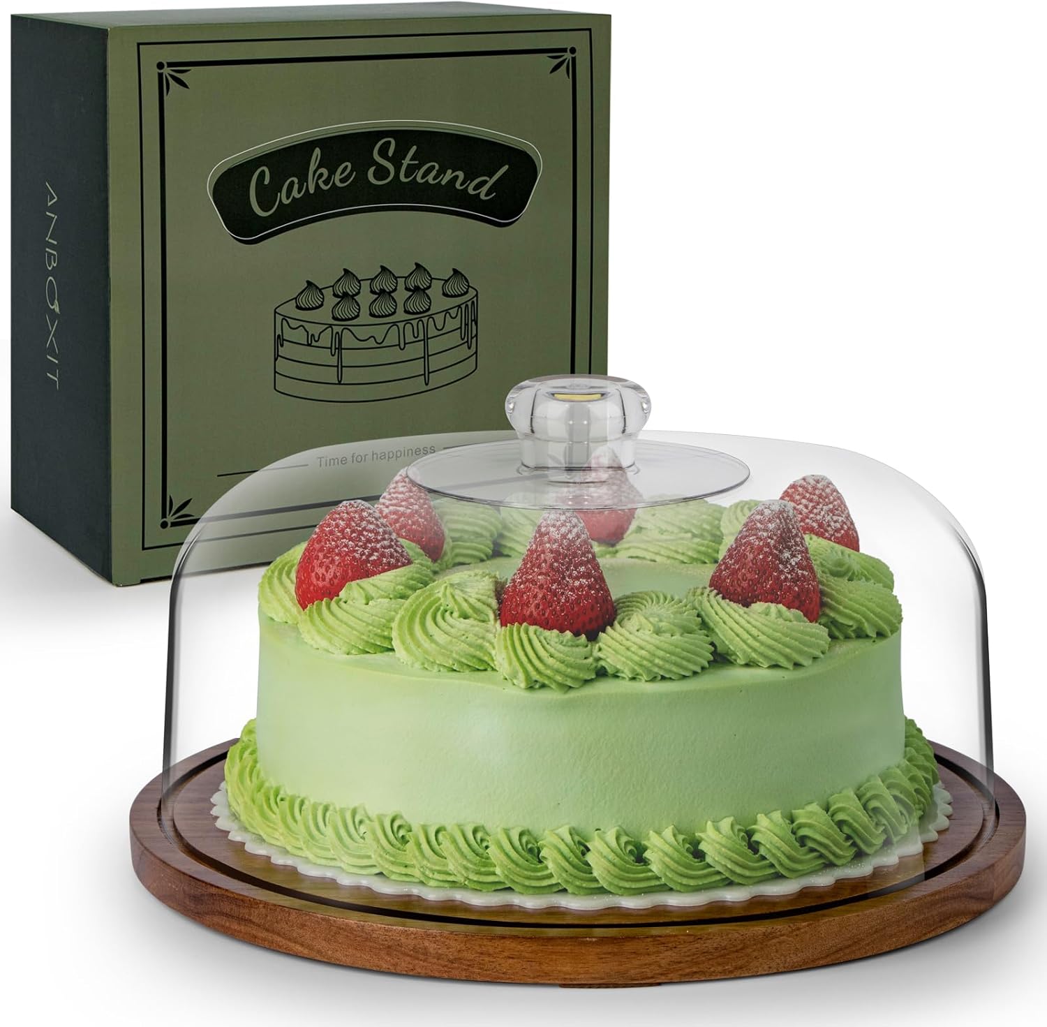 Elegant Acacia Wood Cake Stand with Dome Lid for Baking Lovers