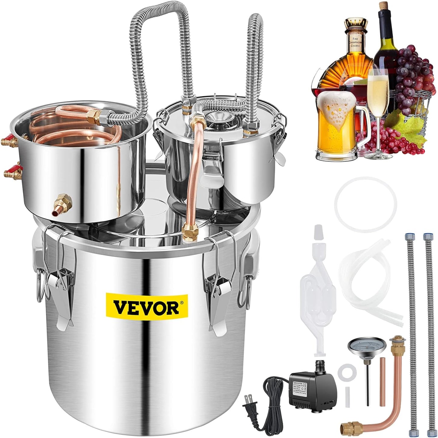 VEVOR Alcohol Still 13GAL Distiller Kit with Copper Tube & Thermometer